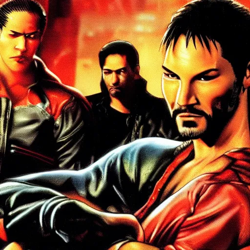 Image similar to portrait of keanu in double dragon video game splash screen