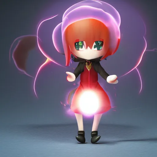 Prompt: cute fumo plush of a girl with pyrokinetic energy, angry, fire lens flare, vray
