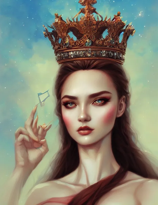 Image similar to blurred background. close-up portrait of a goddess in crown, by Artgerm and Afarin Sajedi and greg rutkowski