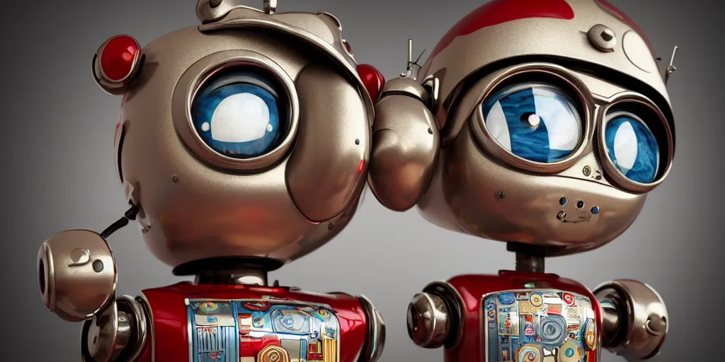 Image similar to closeup portrait of tin toy retro robot living room, depth of field, zeiss lens, detailed, centered, fashion photoshoot, by nicoletta ceccoli, mark ryden, lostfish, breathtaking, 8 k resolution, extremely detailed, beautiful, establishing shot, artistic, hyperrealistic, octane render, - h 8 0 4