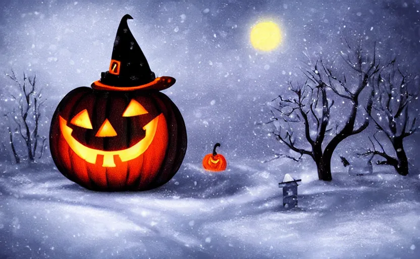 Image similar to “snowy halloween, digital art, award winning”