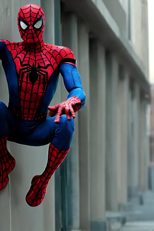 Image similar to cinematic still of spiderman homeless