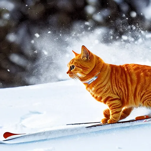 Image similar to a plain orange tabby cat skiing