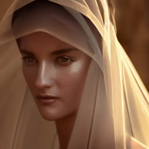 Image similar to portrait of a stunningly beautiful female with a veil in soft light, depth of field, zeiss lens, detailed, symmetrical, centered, fashion photoshoot, by annie leibovitz and steve mccurry, david lazar, jimmy nelsson, breathtaking, 8 k resolution, extremely detailed, beautiful, establishing shot, artistic, hyperrealistic, beautiful face, octane render