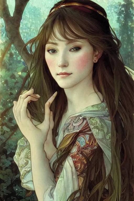 Image similar to beautiful female elf royalty, digital art, 8k, character, realistic, portrait, photorealism, japan watercolour, masterpiece art, alphonse mucha