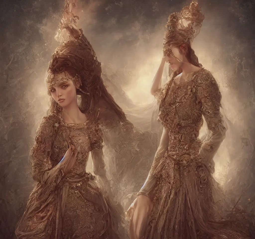 Image similar to a beautiful digital painting of a princess, princess, renaissance background, intricate cotton dress, dramatic lighting, highly detailed, digital painting, concept art, sharp focus, illustration, art by tom bagshaw, artgerm and greg rutkowski