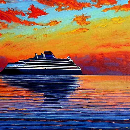 Image similar to an awesome painting with cruise ship by peter klasen