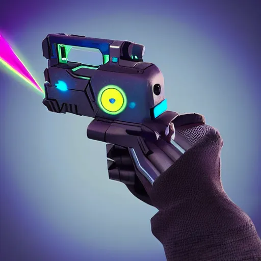 Image similar to “ hand in glove holding laser gun from the side, cinematic, digital art, fortnite style, award winning ”