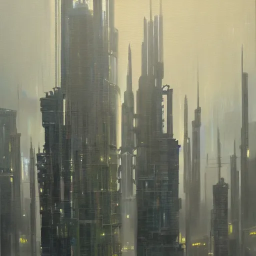 Image similar to oil in canvas, cyberpunk castle