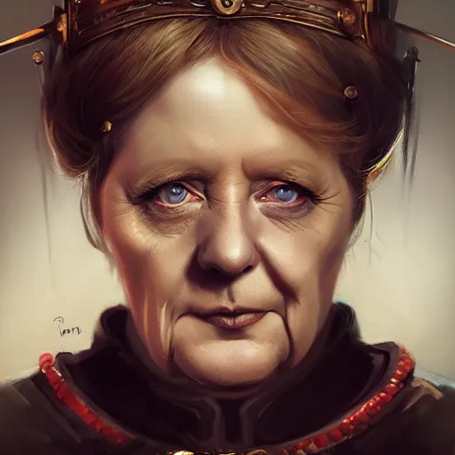 Image similar to angela merkel portrait by ruan jia, tom bagshaw, peter mohrbacher, brian froud, epic sky, vray render, artstation, deviantart, pinterest