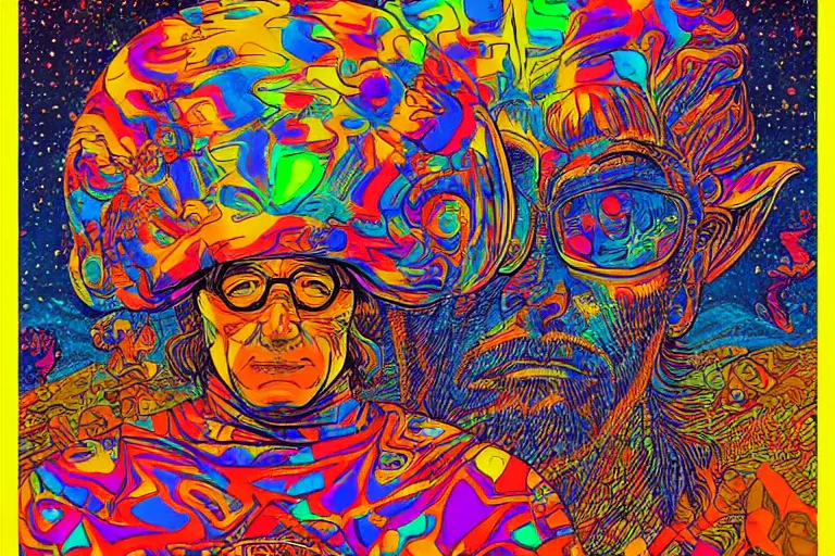 Prompt: a psychedelic tribute to nick sand in the style of a jean giraud digital art masterpiece