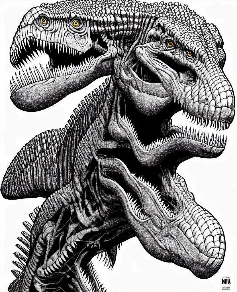 Image similar to tyrannosaurus rex, symmetrical, accurate, simple clean lines, black and white, coloring book, comic book, line art, by martina matteucci, pavel shvedov, peter lundqvist, diane ramic, christina kritkou, artstation