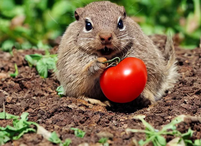 Image similar to gopher eating a tomato