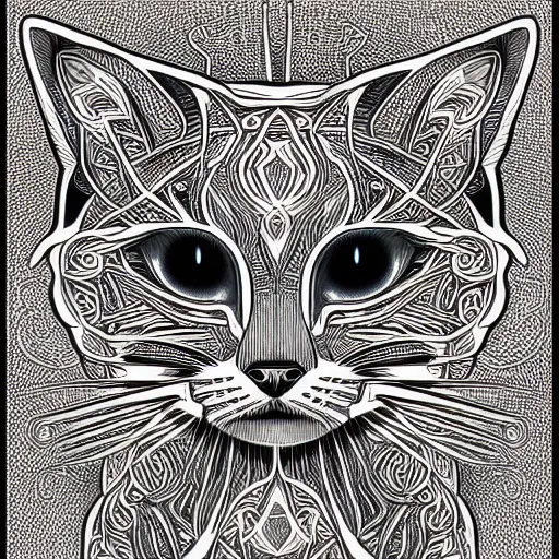 Prompt: a symmetrical portrait illustration of a cute cat hand drawn sketch on artstation 4 k intricate extremely detailed digital art by alex grey scratch art crayons