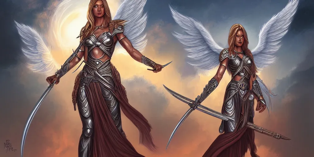 Prompt: female angel warrior. digital art, detailed by magali villeneuve