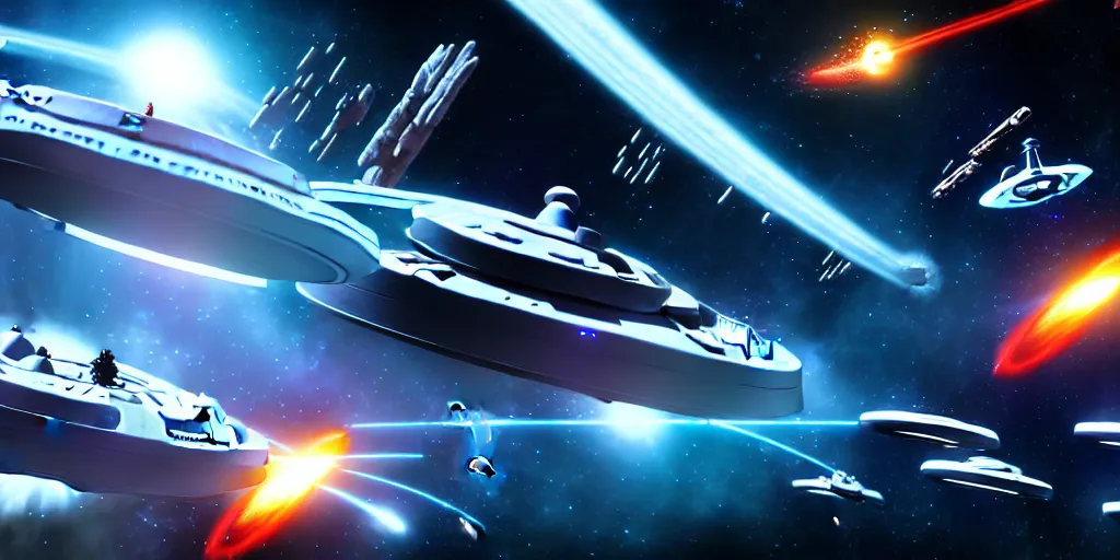 Image similar to futuristic star trek space battle hyperdetailed, main focus on the enterpise from star trek, artstation, cgsociety, in the style star trek 8 k