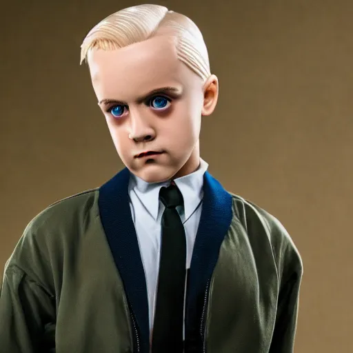 Image similar to Draco Malfoy as 001 from Stranger Things, high resolution photo