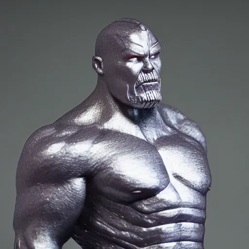 Prompt: An aluminum casted statuette of Thanos, studio lighting, F 1.4 Kodak Portra