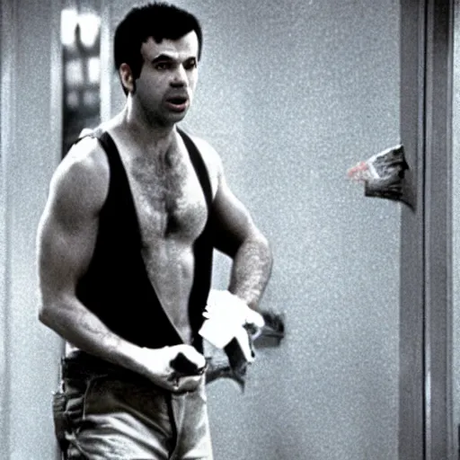 Image similar to “a still of Nathan Fielder as John McClane in Die Hard (1988)”