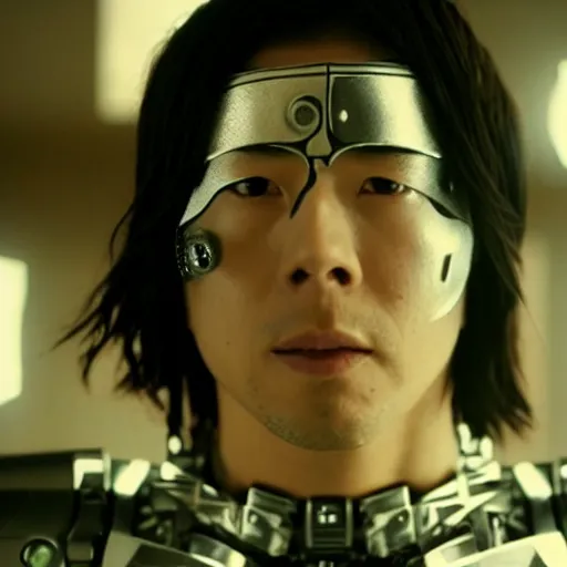 Image similar to movie still of cyborg sasuke, cinematic composition, cinematic light, criterion collection, by edgar wright