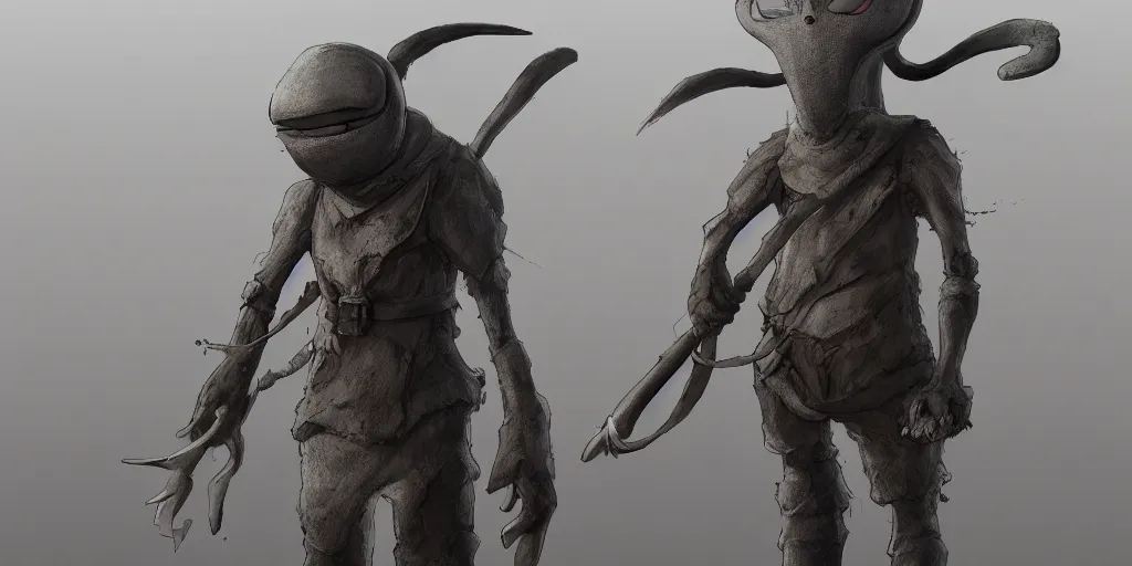 Image similar to character design, concept art, anthropomorphic grey alien wearing medieval clothes, unreal engine, by studio ghibli,