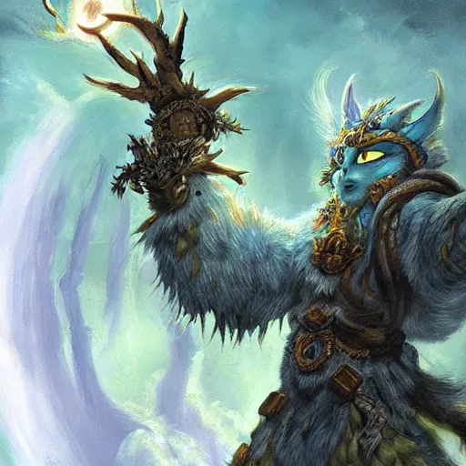 Prompt: a beautiful painting of a druid in moonkin form casting a spell in a dungeon, world of warcraft concept art