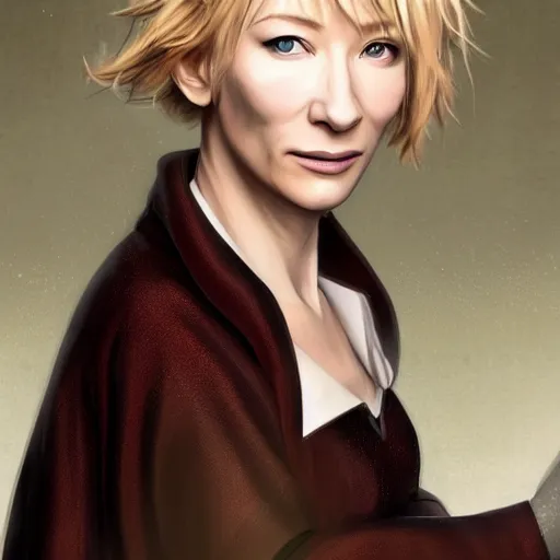 Image similar to An anime portrait of cate blanchett ,