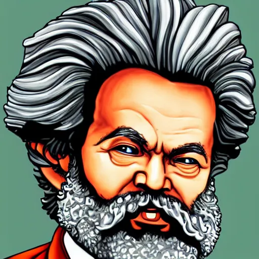 Image similar to karl marx supersayan, digital painting by akira toriyama, very detailed