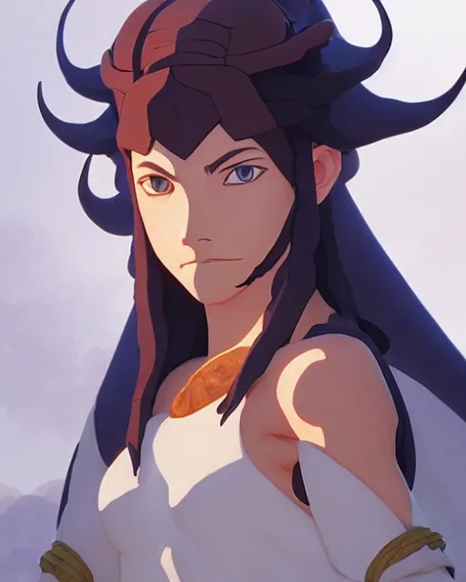 Image similar to azctec warrior, actress julia fox, detailed perfect face, exquisite details, fire magic, mid view, design on a white background, by studio muti, greg rutkowski makoto shinkai takashi takeuchi studio ghibli