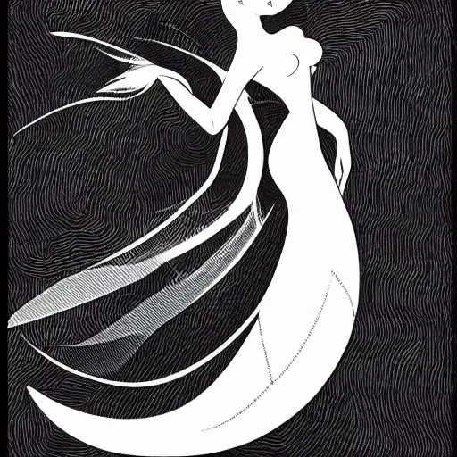 Image similar to black and white illustration, creative design, smooth lines, mermaid