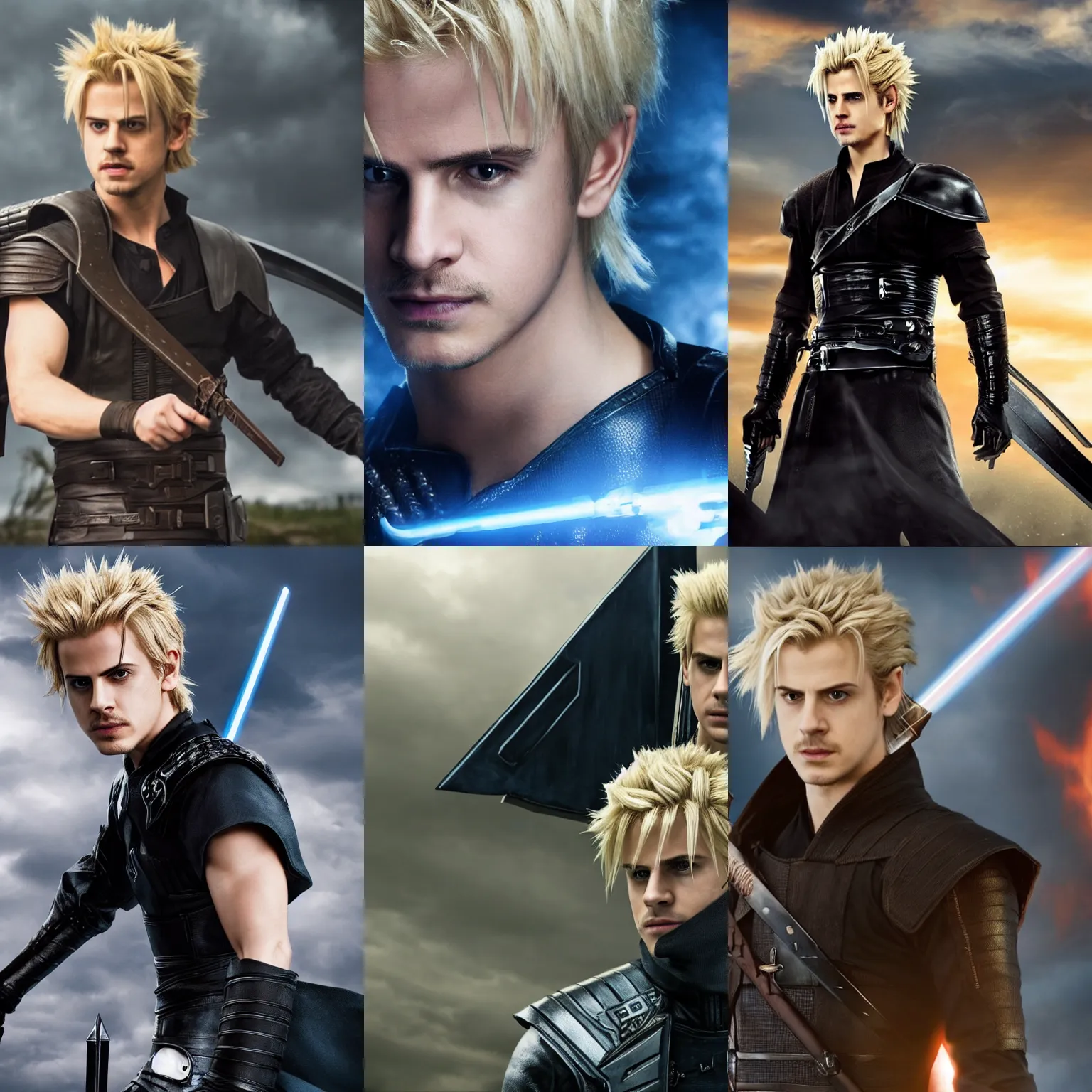 Prompt: Hayden Christensen as Cloud Strife, HD, 8k, TV