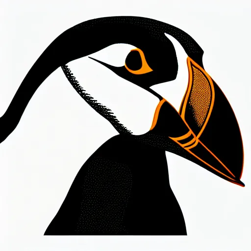 Image similar to flat single tone black vector silhouette of a puffin, pure white background, 4 k resolution