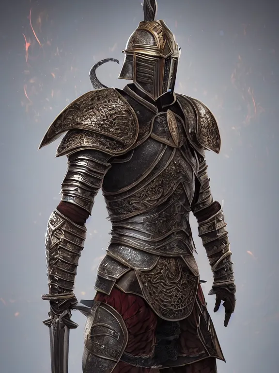 Prompt: full body frontview portrait of a warrior in human armour, d & d character design, designed in blender, 8 k hd, octane render, intricate and highly detailed, coloured with lots of colour, pose, fantasy, sharp focus,