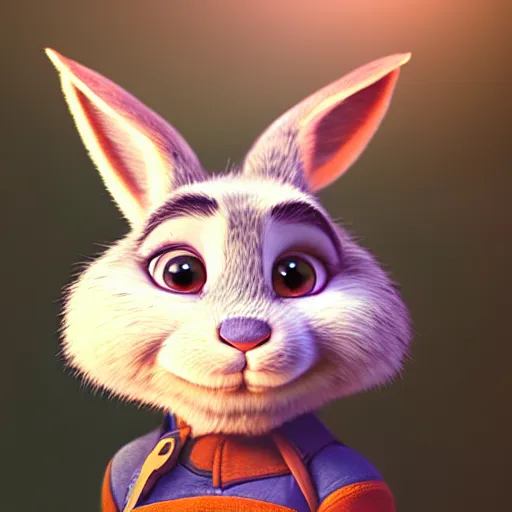 Prompt: A portrait of Judy Hopps, up close, soft lighting, beautiful lighting, backlit fur, trending on artstation, greg rutkowski, award winning painting, digital painting of Judy hopps, a female anthropomorphic bunny