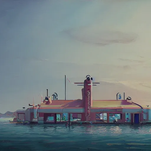 Image similar to yachting club by simon stalenhag