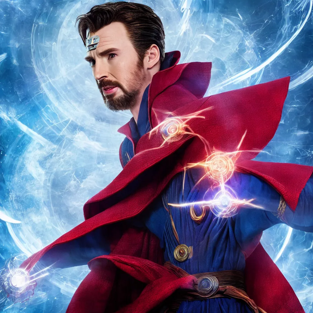 Image similar to chris evans as doctor strange, marvel cinematic universe, mcu, canon, 8 k, raw