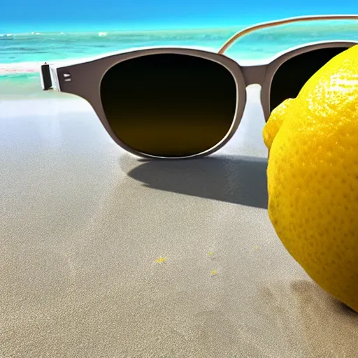 lemon character with sunglasses relaxing at the beach, | Stable ...