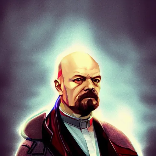 Image similar to cyberpunk vladimir lenin as the leader of a futuristic communist society, cybernetics, sharp lines, digital, artstation, colored in