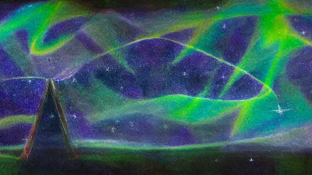 Image similar to night time visionary 8k mixed media of a nocturnal brocken spectre in the folded sky, filled with stars, starlight, moonlight, above the mystical green hill, occult, immanence, awe sublime, volumetric lighting