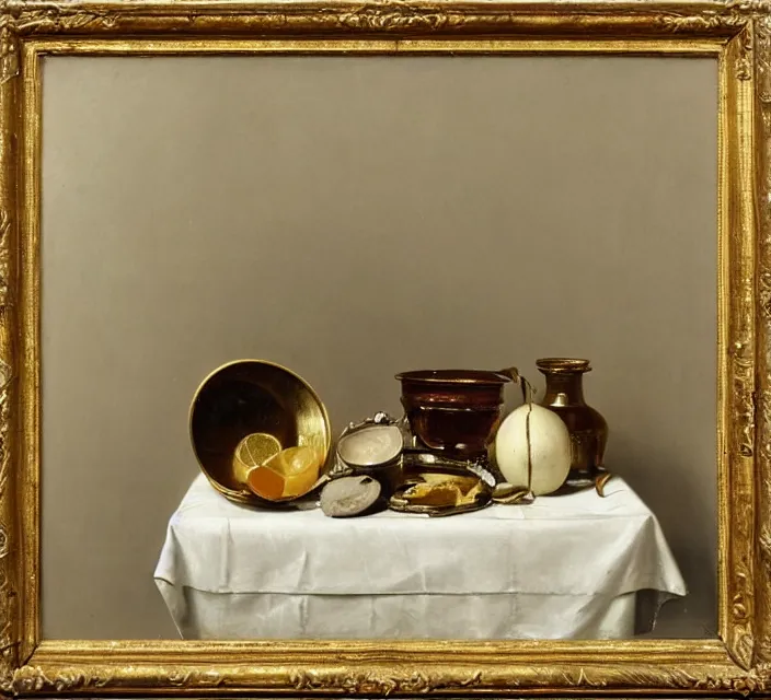 Prompt: still life by willem claesz heda