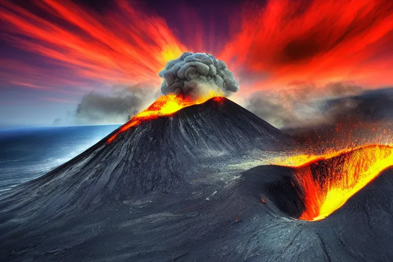 Prompt: volcanic mountain, digital art, hd wallpaper