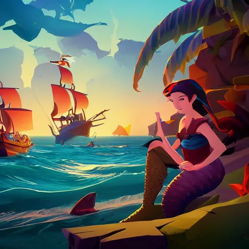 Image similar to painting mermaid treasure on sea of thieves game avatar hero smooth face median photoshop filter cutout vector, behance hd by jesper ejsing, by rhads, makoto shinkai and lois van baarle, ilya kuvshinov, rossdraws global illumination