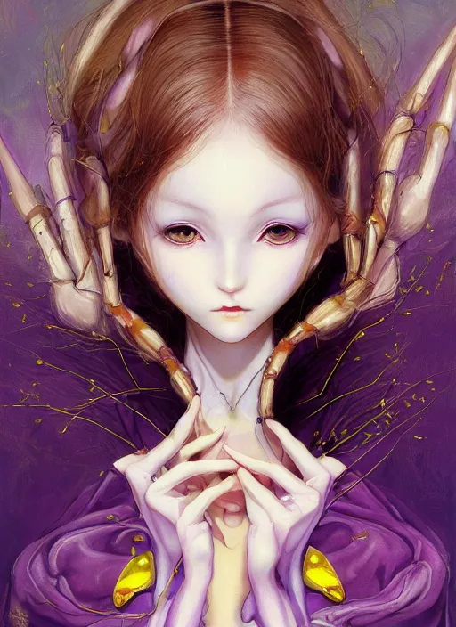 Image similar to elf girl, cat suit, soft hair. light color palate, purple, yellow and white. detailed soft painting, ayami kojima, made in abyss, anatomically correct, ilya kuvshinov, inspired in balthus, high detailed face anime, vogue magazine, glorious composition, mobile wallpaper