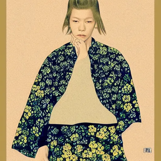 Prompt: “ lea seydoux portrait by ikenaga yasunari and ayana otake and ko rakusui, 6 0 s poster, drawing, realistic, sharp focus, japanese, dreamy, nostalgia, faded, golden hues, floral clothes ”