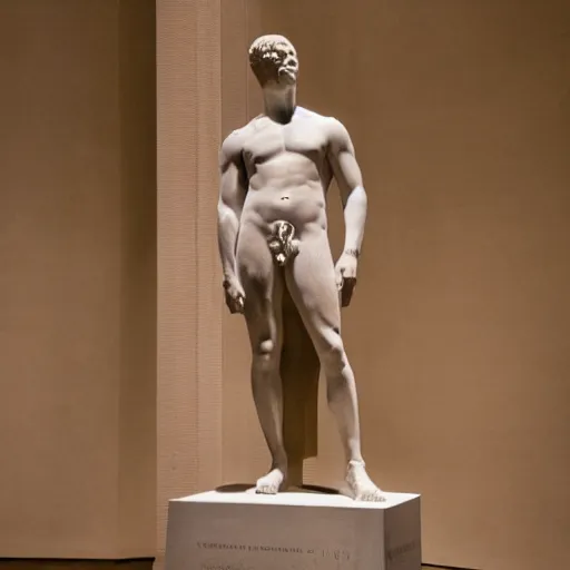 Image similar to ryan gosling as roman statue, dramatic light, reflective, clear, museum exposition