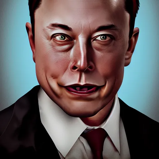 Image similar to terrified elon musk, big head, award winning portrait photography