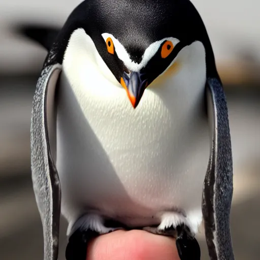 Prompt: iphone held by penguin