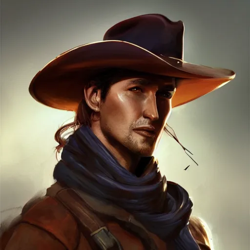 Prompt: a portrait of gambit with a cowboy hat on with an American flag scarf, D&D, sci-fi, elegant, hopeful, muscular, highly detailed, digital painting, artstation, concept art, smooth, sharp focus, illustration