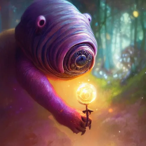 Prompt: ultra realistic illustration of magical tardigrade, forest, fantasy, colorful lights, intricate, elegant, highly detailed, digital painting, artstation, concept art, smooth, sharp focus, illustration, art by artgerm and greg rutkowski and alphonse mucha