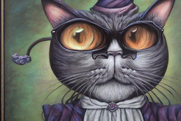 Prompt: old wizard cat painting, 3 d highly detailed, in the style of mark ryden